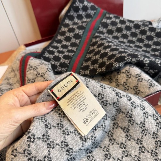 Premio Replica Sciarpa reversibile cashmere a righe Gucci GG Web 30 x 180 Marrone/Beige Imitazioni False Online
