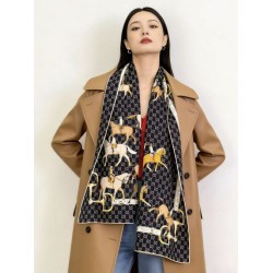 Premio Replica Scialle reversibile seta e lana Gucci con motivo a sella da equitazione 140  Imitazioni False Online