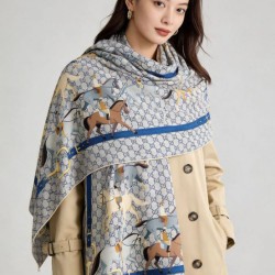 Premio Replica Scialle reversibile Gucci seta e cashmere Modello di equitazione 140 01 Imitazioni False Online