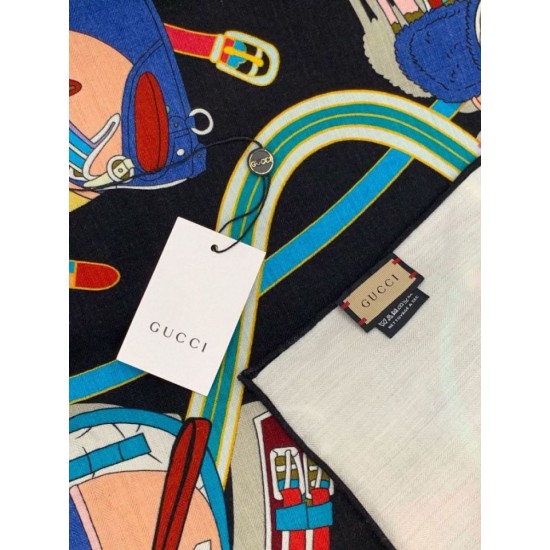 Replica Scialle reversibile Gucci seta e cashmere Modello di equitazione 140 02 Outlet Per Uomo e Donna Premio Replica Scialle reversibile Gucci seta e cashmere Modello di equitazione 140 02 Imitazioni False Online