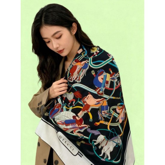 Replica Scialle reversibile Gucci seta e cashmere Modello di equitazione 140 02 Outlet Per Uomo e Donna Premio Replica Scialle reversibile Gucci seta e cashmere Modello di equitazione 140 02 Imitazioni False Online