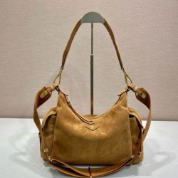 Premio Replica Borsa a tracolla grande Prada Explore scamosciata 1BC264 Marrone Imitazioni Outlet Online