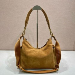 Premio Replica Borsa a tracolla grande Prada Explore scamosciata 1BC264 Marrone Imitazioni Outlet Online