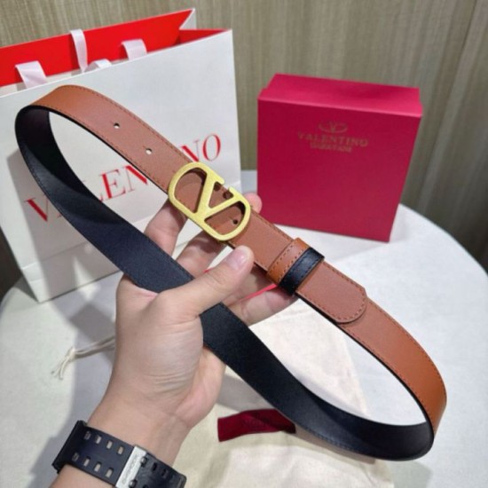 Premio Replica Cintura reversibile con logo VLogo Valentino Garavani 30mm Marrone/Nero Imitazioni Outlet Online