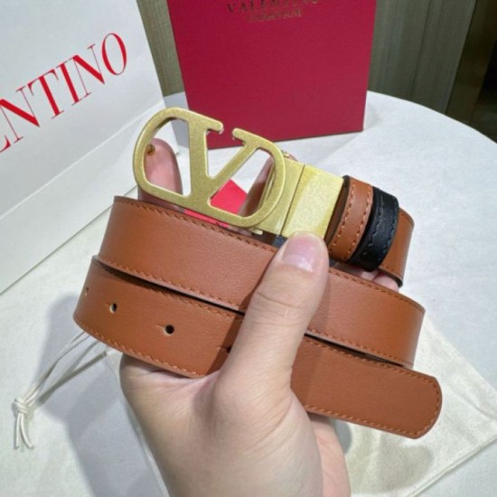 Premio Replica Cintura reversibile con logo VLogo Valentino Garavani 30mm Marrone/Nero Imitazioni Outlet Online