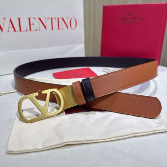 Premio Replica Cintura reversibile con logo VLogo Valentino Garavani 30mm Marrone/Nero Imitazioni Outlet Online
