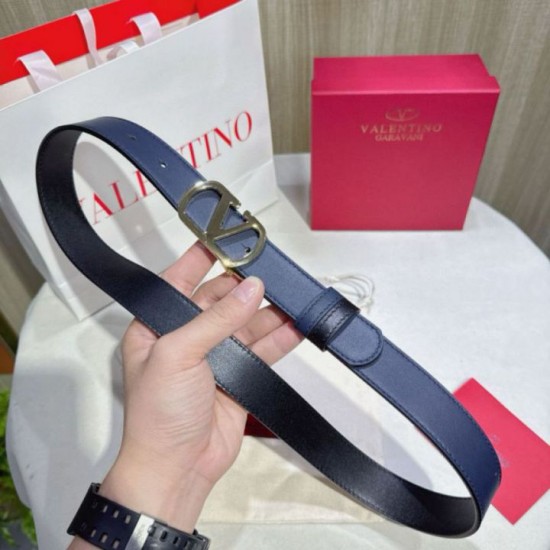 Premio Replica Cintura reversibile con logo VLogo Valentino Garavani 30mm Blu/Nero Imitazioni Outlet Online