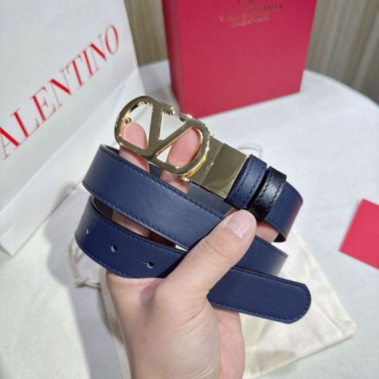 Premio Replica Cintura reversibile con logo VLogo Valentino Garavani 30mm Blu/Nero Imitazioni Outlet Online