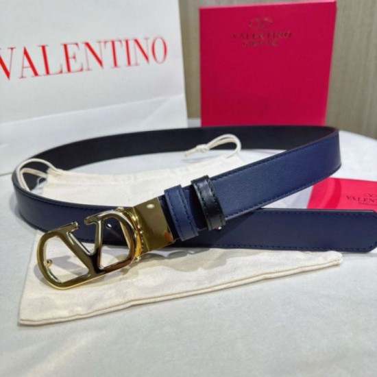Premio Replica Cintura reversibile con logo VLogo Valentino Garavani 30mm Blu/Nero Imitazioni Outlet Online