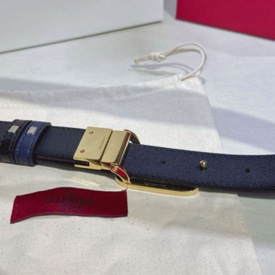 Premio Replica Cintura reversibile con logo VLogo Valentino Garavani 30mm Blu/Nero Imitazioni Outlet Online