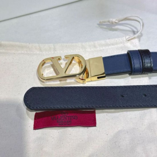 Premio Replica Cintura reversibile con logo VLogo Valentino Garavani 30mm Blu/Nero Imitazioni Outlet Online