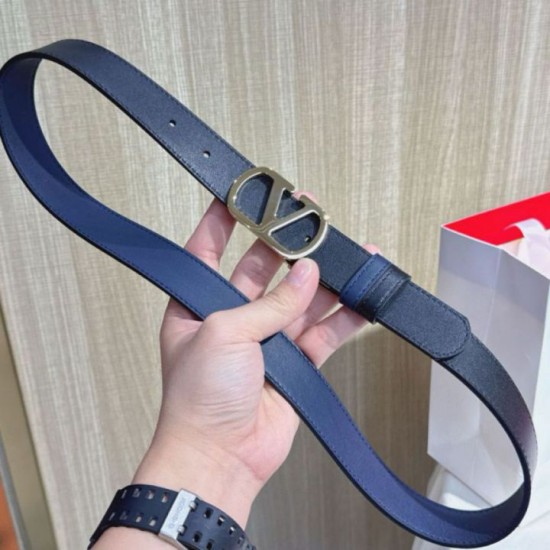 Premio Replica Cintura reversibile con logo VLogo Valentino Garavani 30mm Blu/Nero Imitazioni Outlet Online