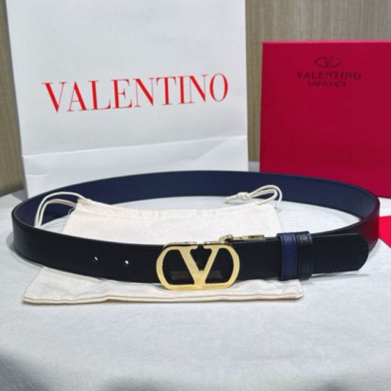 Premio Replica Cintura reversibile con logo VLogo Valentino Garavani 30mm Blu/Nero Imitazioni Outlet Online