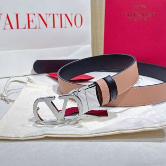 Premio Replica Cintura reversibile con logo VLogo Valentino Garavani 30mm Albicocca/Nero Imitazioni Outlet Online