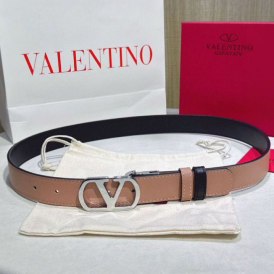 Premio Replica Cintura reversibile con logo VLogo Valentino Garavani 30mm Albicocca/Nero Imitazioni Outlet Online