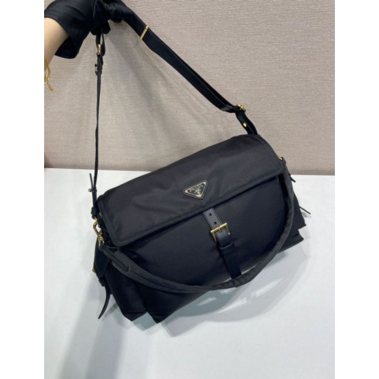 Premio Replica Borsa a spalla grande Prada Explore con patta in nappa 1BD391 Nero Imitazioni Outlet Online