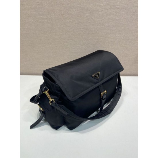 Premio Replica Borsa a spalla grande Prada Explore con patta in nappa 1BD391 Nero Imitazioni Outlet Online