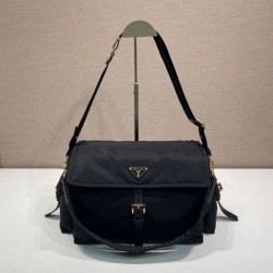 Premio Replica Borsa a spalla grande Prada Explore con patta in nappa 1BD391 Nero Imitazioni Outlet Online