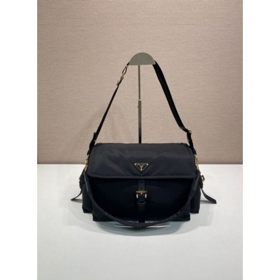 Premio Replica Borsa a spalla grande Prada Explore con patta in nappa 1BD391 Nero Imitazioni Outlet Online