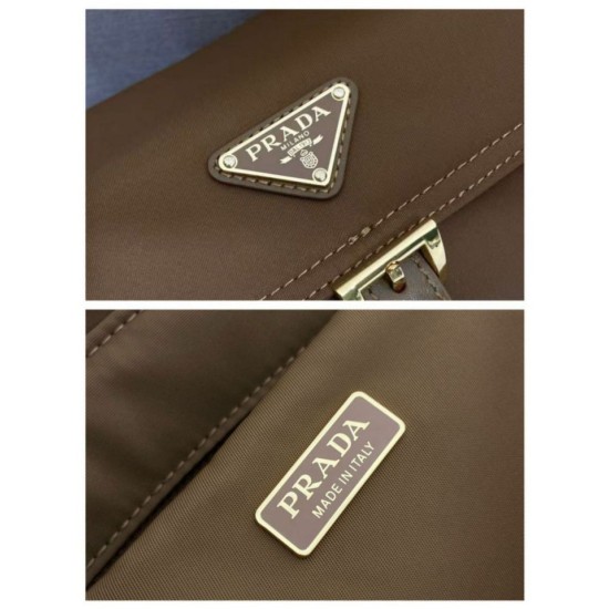 Premio Replica Borsa a spalla Prada Explore Re-Nylon media con patta 1BD394 Marrone Imitazioni Outlet Online