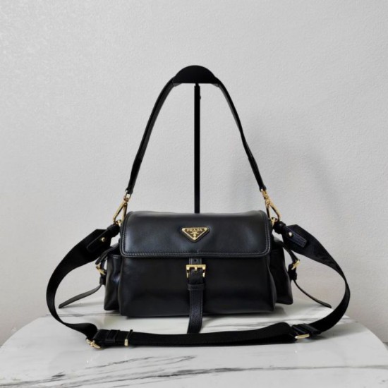 Premio Replica Borsa a spalla media Prada Explore con patta 1BD394 Nero Imitazioni Outlet Online