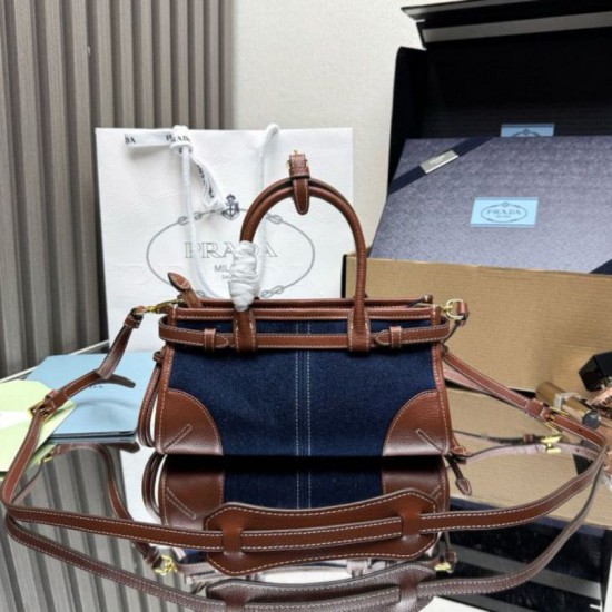 Premio Replica Borsa a mano Prada Bonnie mini 1BA486 Blu/Marrone Imitazioni Outlet Online