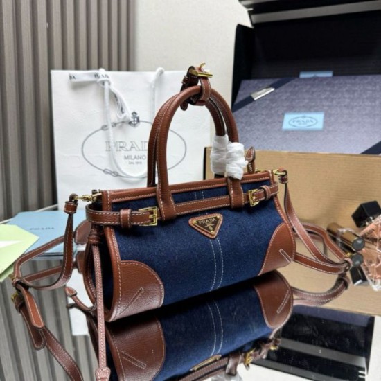 Premio Replica Borsa a mano Prada Bonnie mini 1BA486 Blu/Marrone Imitazioni Outlet Online