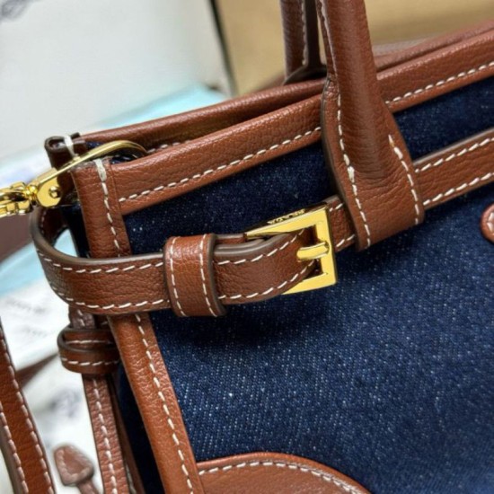 Premio Replica Borsa a mano Prada Bonnie mini 1BA486 Blu/Marrone Imitazioni Outlet Online