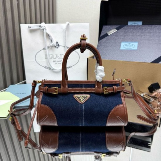 Premio Replica Borsa a mano Prada Bonnie mini 1BA486 Blu/Marrone Imitazioni Outlet Online
