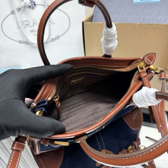 Premio Replica Borsa a mano Prada Bonnie mini 1BA486 Blu/Marrone Imitazioni Outlet Online