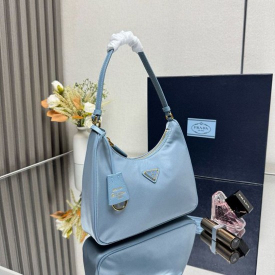 Premio Replica Borsa hobo mini Prada Re-Edition 2005 Re-Nylon Saffiano 1N204M Blu Imitazioni Outlet Online