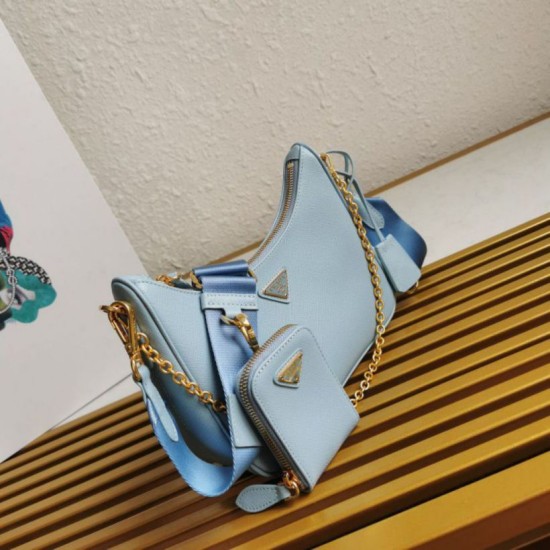 Premio Replica Borsa a mano/borsa hobo Saffiano Prada Re-Edition 2005 Blu Imitazioni Outlet Online