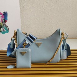 Premio Replica Borsa a mano/borsa hobo Saffiano Prada Re-Edition 2005 Blu Imitazioni Outlet Online