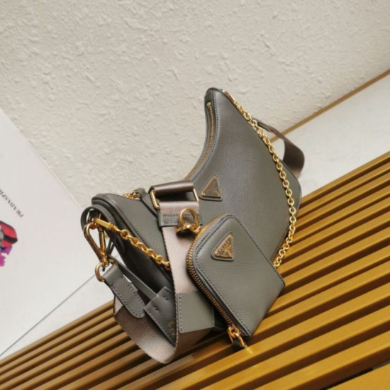 Premio Replica Borsa a mano/borsa hobo Saffiano Prada Re-Edition 2005 Grigio Imitazioni Outlet Online