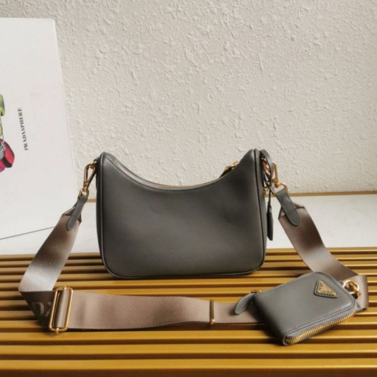 Premio Replica Borsa a mano/borsa hobo Saffiano Prada Re-Edition 2005 Grigio Imitazioni Outlet Online