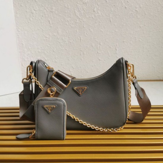 Premio Replica Borsa a mano/borsa hobo Saffiano Prada Re-Edition 2005 Grigio Imitazioni Outlet Online
