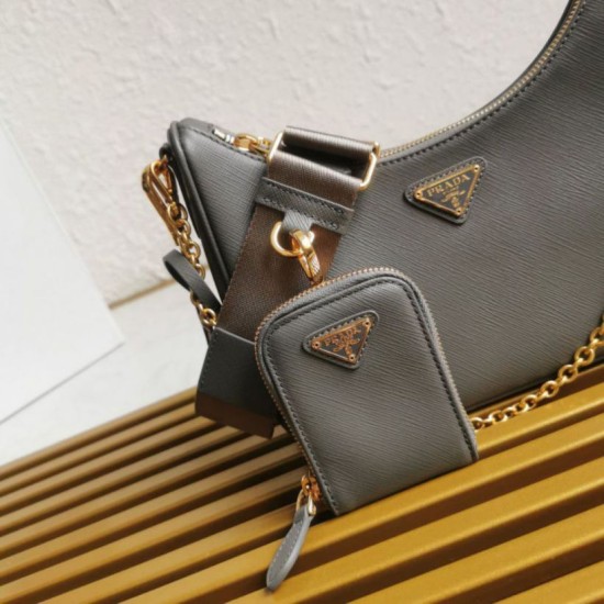 Premio Replica Borsa a mano/borsa hobo Saffiano Prada Re-Edition 2005 Grigio Imitazioni Outlet Online