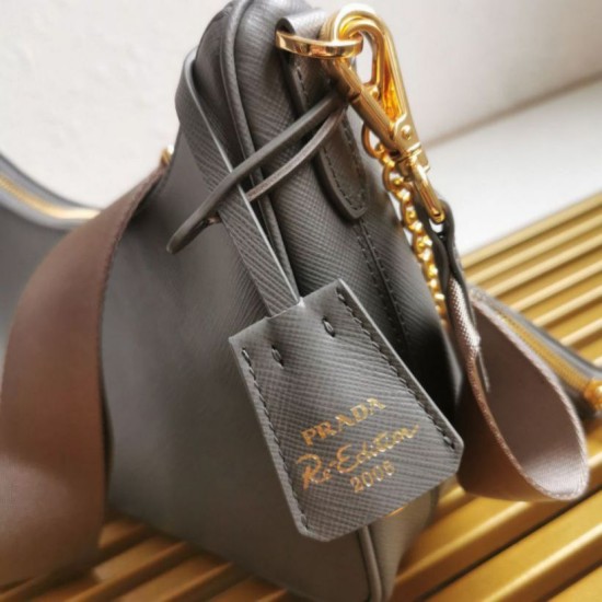 Premio Replica Borsa a mano/borsa hobo Saffiano Prada Re-Edition 2005 Grigio Imitazioni Outlet Online