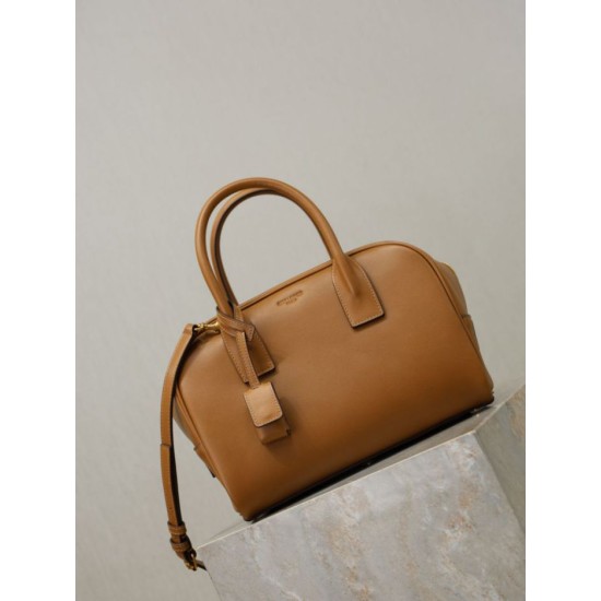 Replica Borsa a mano piccola Sac De Jour Boston YSL Saint Laurent marrone pelle liscia Imitazioni Outlet Online Italia