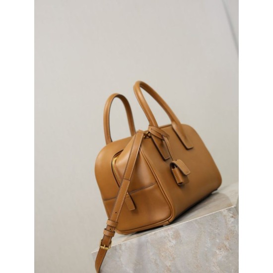 Replica Borsa a mano piccola Sac De Jour Boston YSL Saint Laurent marrone pelle liscia Imitazioni Outlet Online Italia