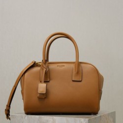 Replica Borsa a mano piccola Sac De Jour Boston YSL Saint Laurent marrone pelle liscia Imitazioni Outlet Online Italia