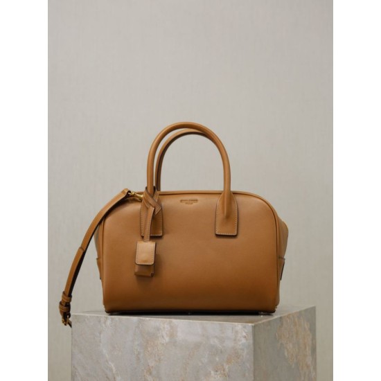 Replica Borsa a mano piccola Sac De Jour Boston YSL Saint Laurent marrone pelle liscia Imitazioni Outlet Online Italia