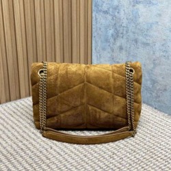 Replica Borsa a tracolla media YSL Saint Laurent Toy puffer cammello scamosciata Imitazioni Outlet Online Italia