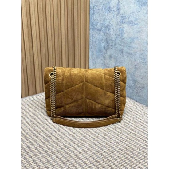 Replica Borsa a tracolla media YSL Saint Laurent Toy puffer cammello scamosciata Imitazioni Outlet Online Italia