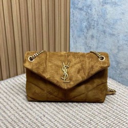 Replica Borsa a tracolla media YSL Saint Laurent Toy puffer cammello scamosciata Imitazioni Outlet Online Italia