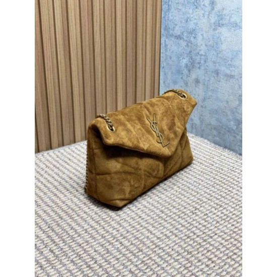 Replica Borsa a tracolla media YSL Saint Laurent Toy puffer cammello scamosciata Imitazioni Outlet Online Italia