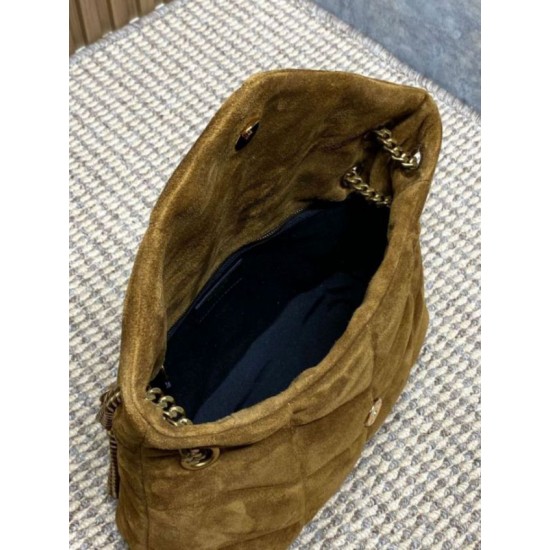 Replica Borsa a tracolla media YSL Saint Laurent Toy puffer cammello scamosciata Imitazioni Outlet Online Italia