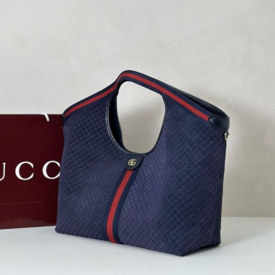Premio Replica Borsa tote Gucci Giglio grande scamosciata GG 853971 Blu Imitazione Outlet