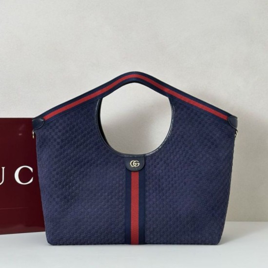 Premio Replica Borsa tote Gucci Giglio grande scamosciata GG 853971 Blu Imitazione Outlet