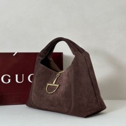 Premio Replica Gucci 837466 Borsa a tracolla maxi Softbit Marrone scamosciato Imitazione Outlet